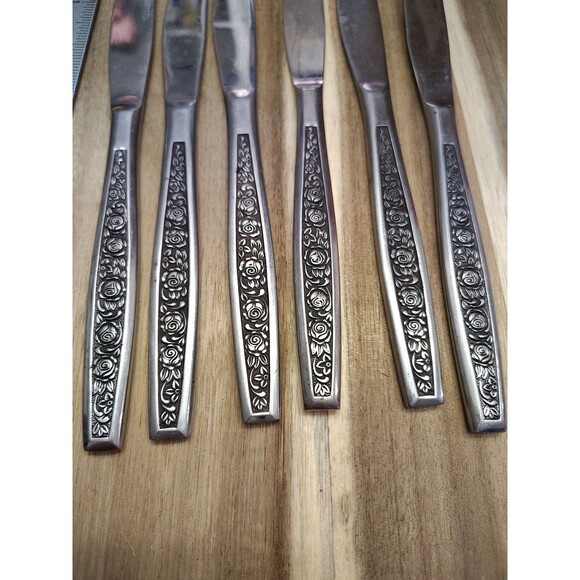 6 Dinner Knives Granada Rose Stainless Steel Flatware Silverware Japan - Picture 2 of 5
